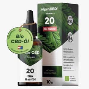 AlpenCBD Bio CBD Öl 20 % 10 ml - 2000 mg Cannabidiol - Vollspektrum Hanföl mit Verpackung