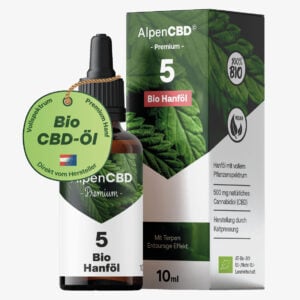 AlpenCBD Bio CBD Öl 5 % 10 ml 500 mg CBD Vollspektrum Hanföl mit Verpackung