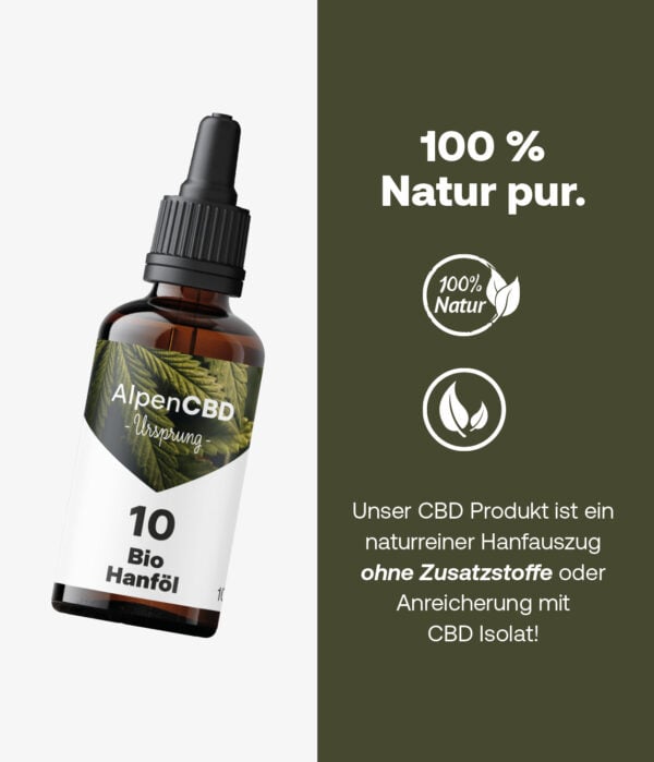 AlpenCBD Ursprung Bio CBD Öl 10 % 10 ml - 100 % Natur pur - ohne Zusatzstoffe