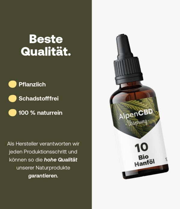 AlpenCBD Ursprung Bio CBD Öl 10 % 10 ml - 1000 mg Cannabidiol - Beste Qualität aus Österreich