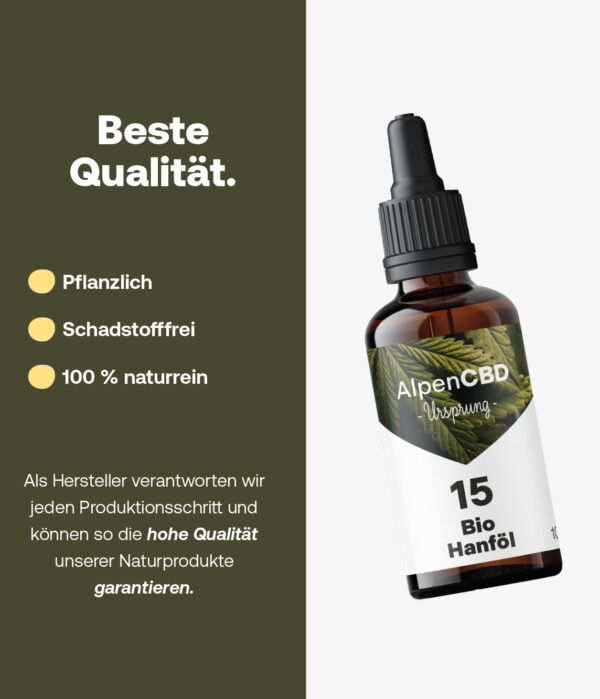 AlpenCBD Ursprung Bio CBD Öl 15 % 10 ml - 1500 mg Cannabidiol - Beste Qualität aus Österreich